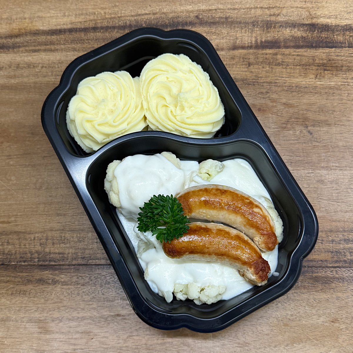Kippenworstjes met bloemkool en puree