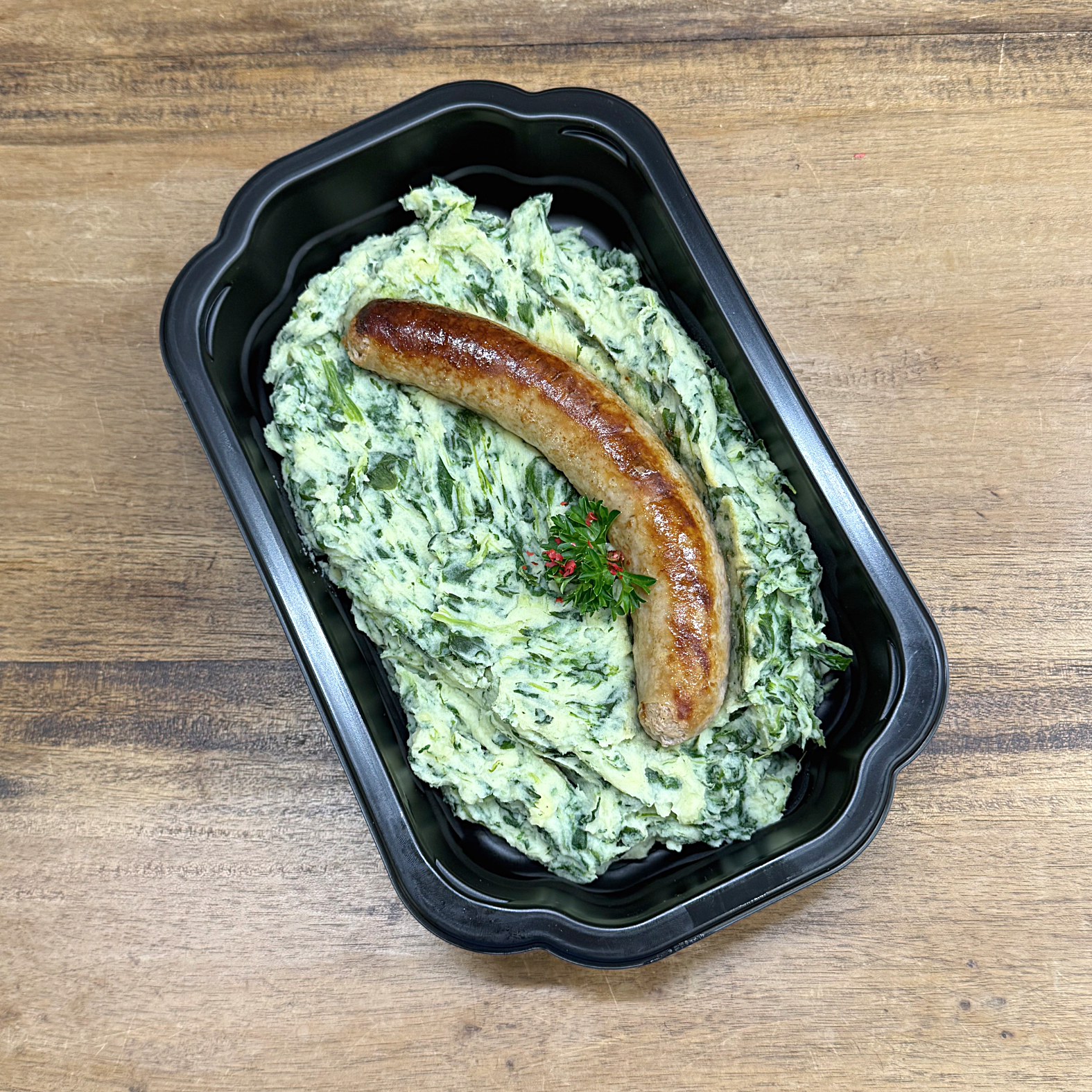 Spinaziepuree met worst